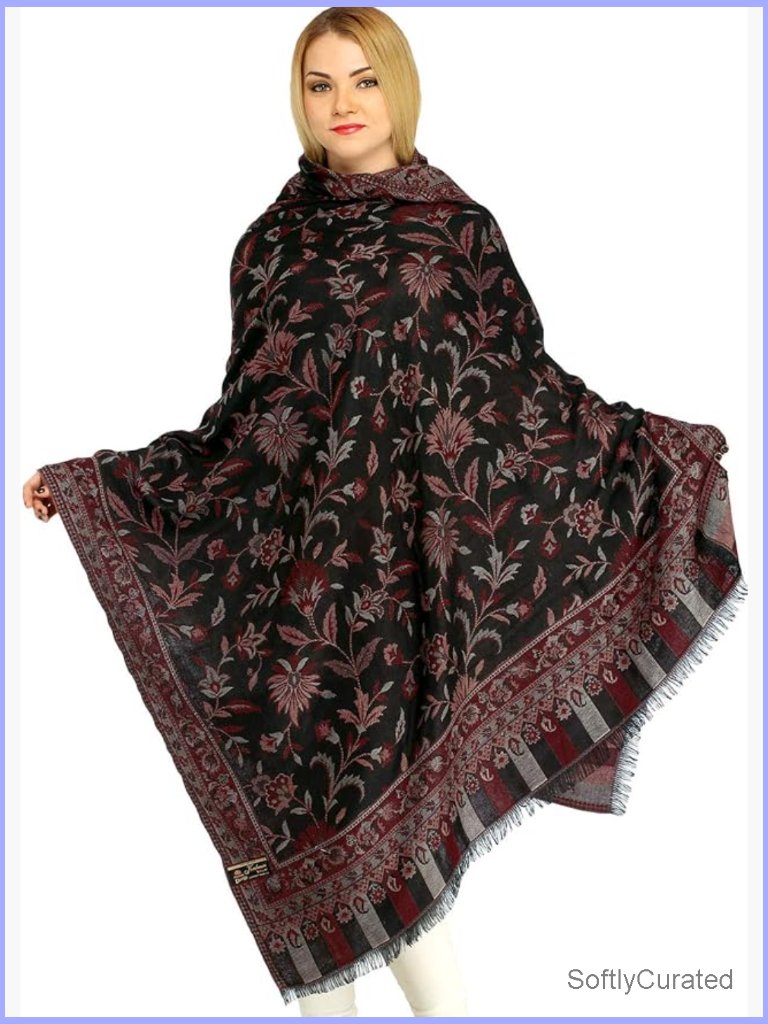 Reversible Jamawar Wool Shawl With Woven Floral Design, Stole, Dupatta